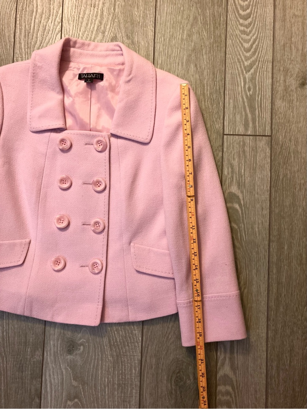 Tahari Pink Double-Breasted Wool Blazer and Skirt Set - Picture 8 of 10